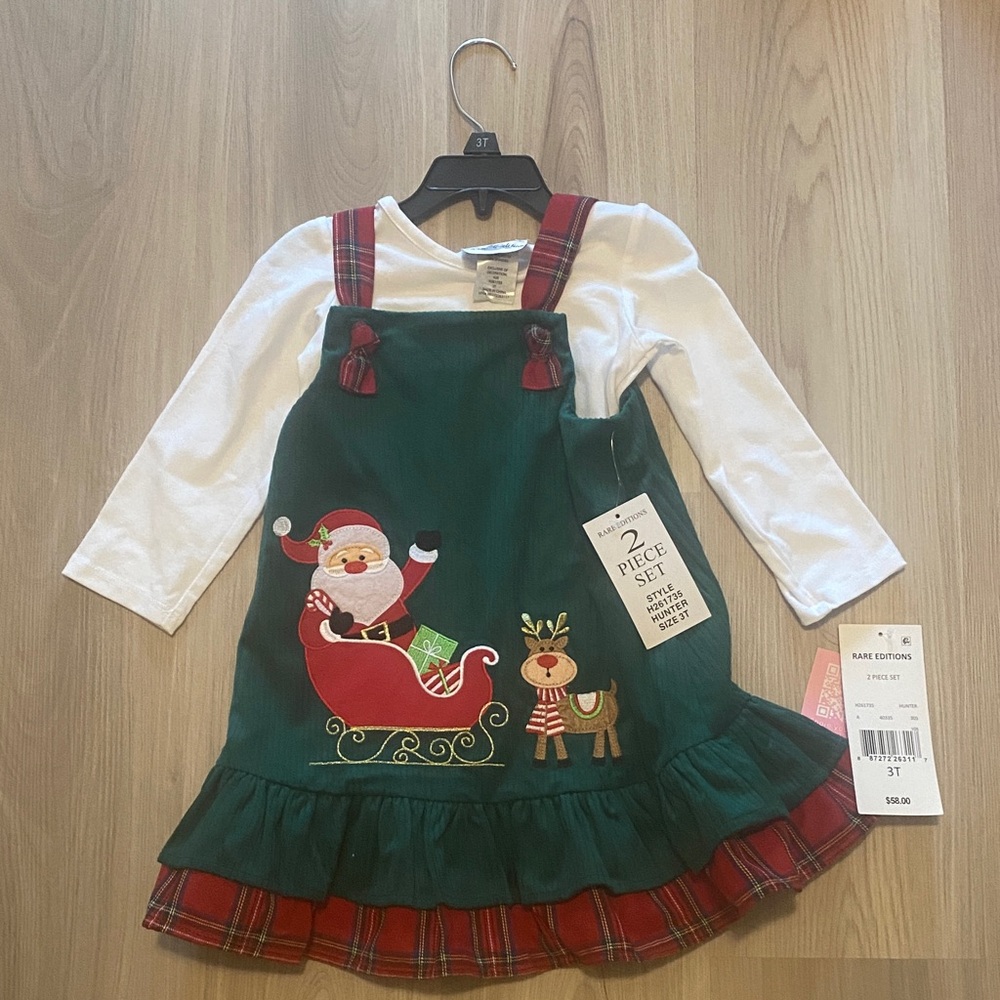 Rare Editions Green Santa Dress with White Undershirt NWT Size 3T